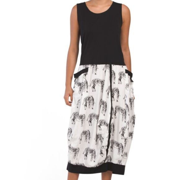 FORCYNTHIA Dresses & Skirts - NWT Forcynthia Linen Blend Sleeveless Zebra Print Dress With Pocket Details